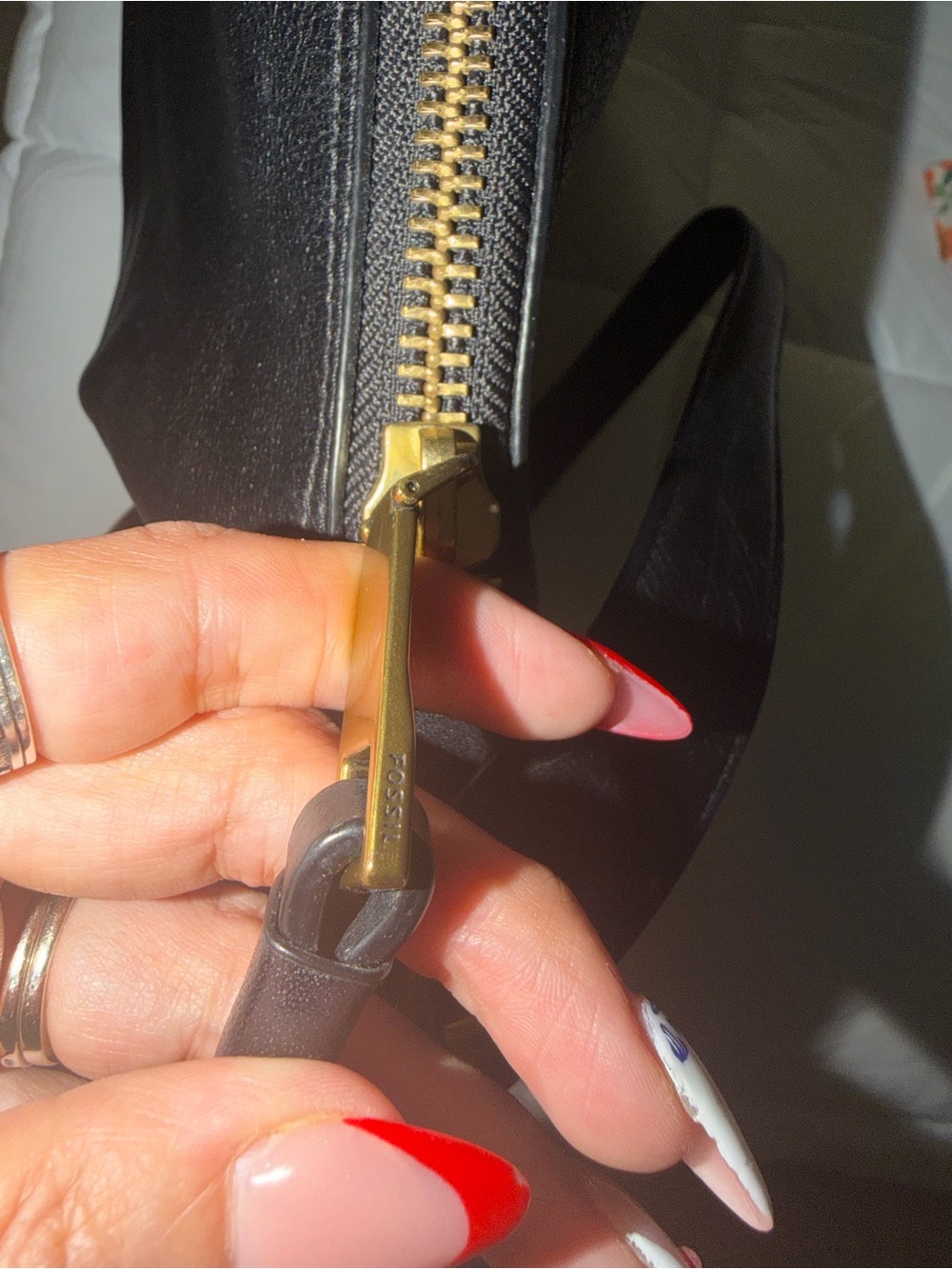 Fossil Black Leather Hobo Shoulder Purse Slouchy Pebbled Leather Gold Hardware - Picture 6 of 7